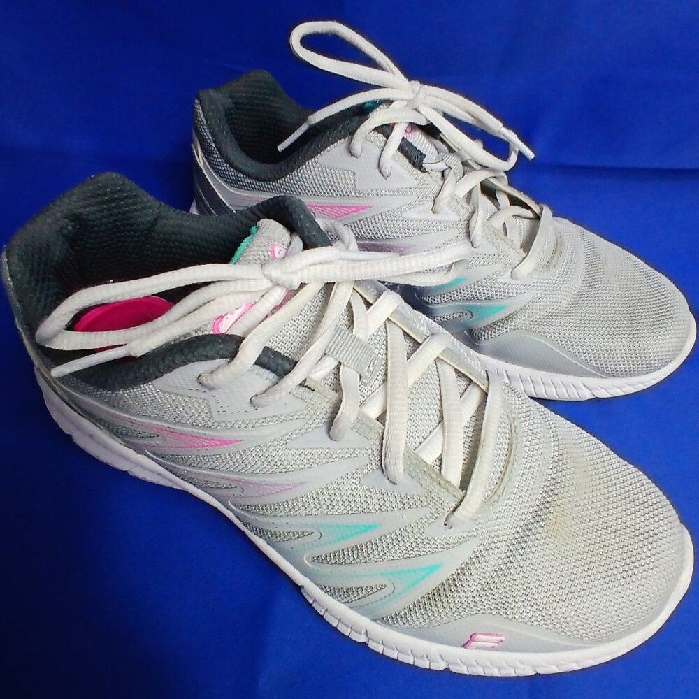 FILA Memory Foam Running Shoes Gray Pink Teal Women’s Size 8 / 8.5